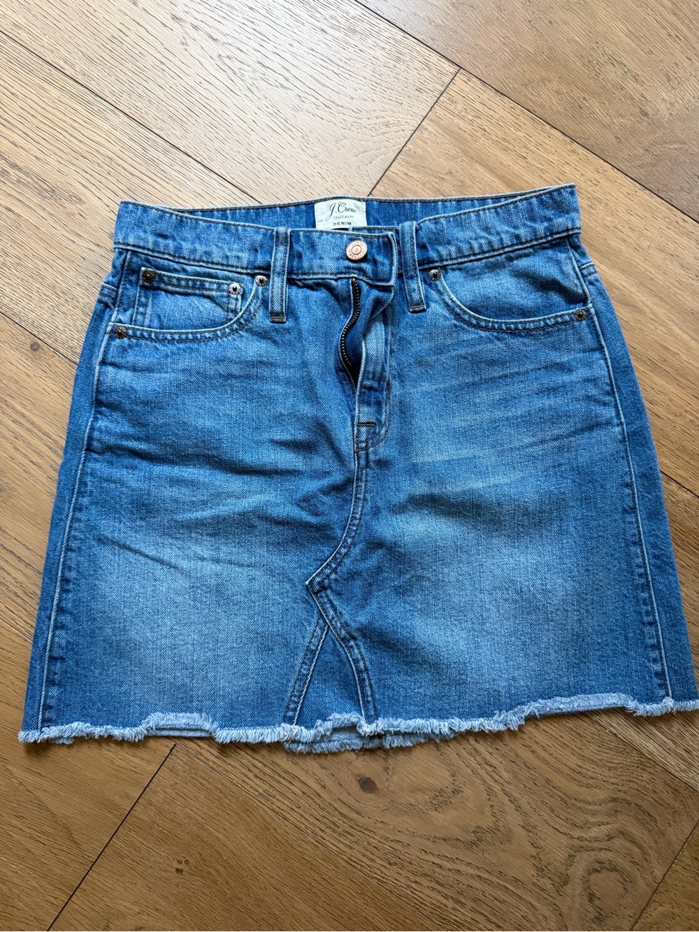 J. Crew Denim Mini Skirt in Blue with Frayed Hem
